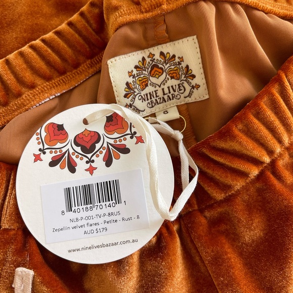 Nine Lives Bazaar Zeppelin Flares Velvet Rust Size Petite 4 - Picture 5 of 8